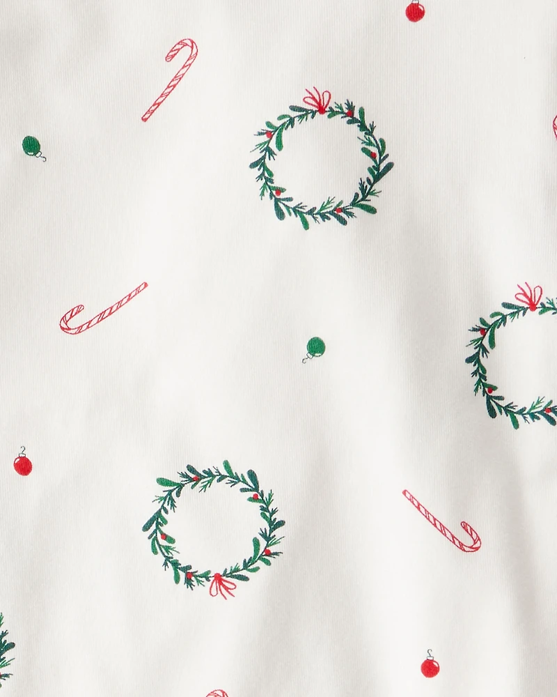 Toddler Wreath PurelySoft Long-Sleeve Snug Fit 2-Piece Pajamas - White