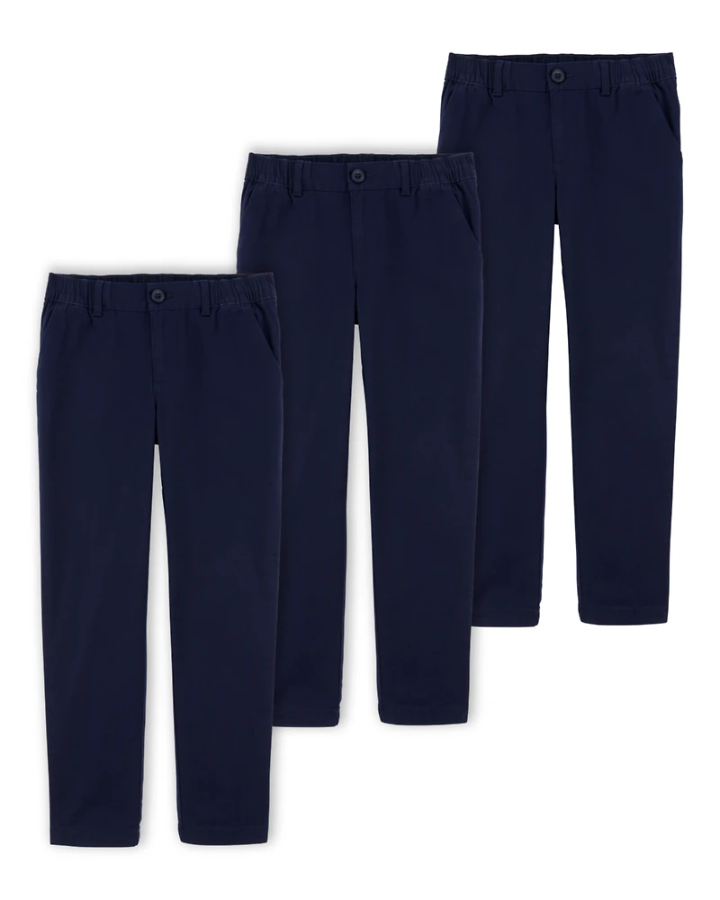 Kid 3-Pack Stretch Chino Uniform Pants - Navy