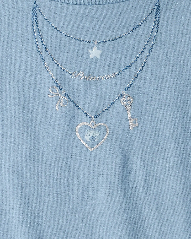 Girls Charm Necklace Short-Sleeve Graphic Tee - Blue