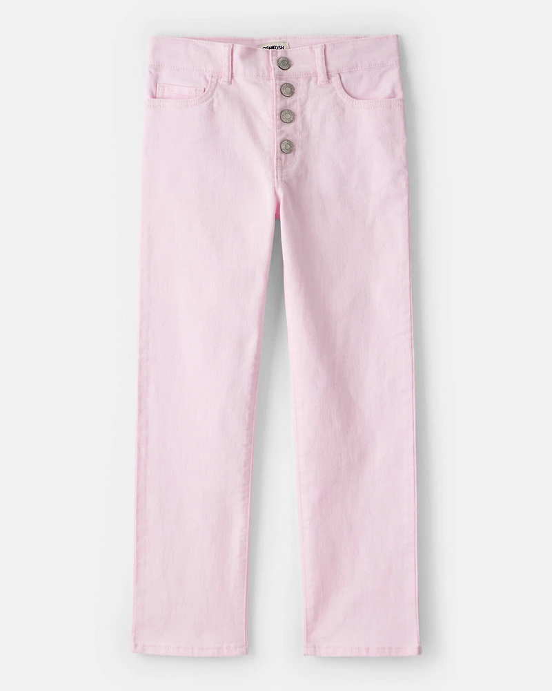 Girls Button-Front Straight Leg Pants - Pink