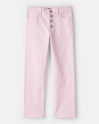 Girls Button-Front Straight Leg Pants - Pink