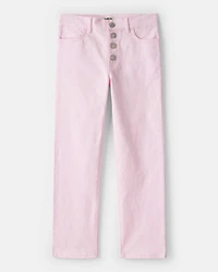 Girls Button-Front Straight Leg Pants - Pink