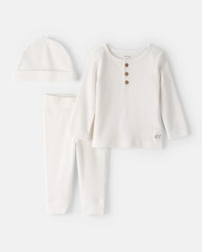 Baby 3-Piece Ribbed Outfit Set - Ivory