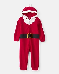 Toddler Santa Hooded Loose Fit Long-Sleeve 1-Piece Pajamas - Red