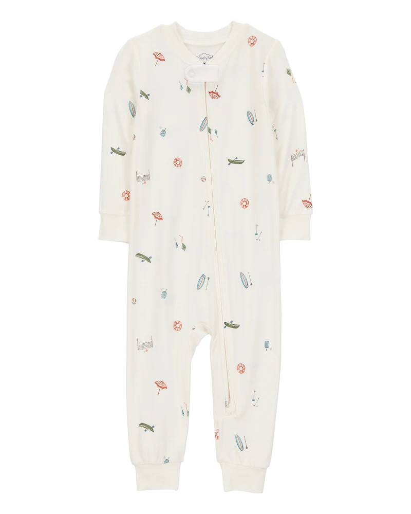 Baby Camp Print Zip-Up PurelySoft Footless 1-Piece Pajamas - Ivory
