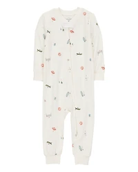Baby Camp Print Zip-Up PurelySoft Footless 1-Piece Pajamas - Ivory