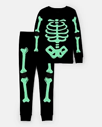 Kid 2-Piece Glow in The Dark Skeleton 100% Snug Fit Cotton Pajamas - Black