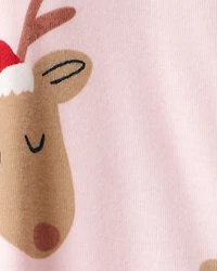 Baby Girl Reindeer 100% Cotton Snug Fit 2-Way Zip Sleep & Play Pajamas - Pink