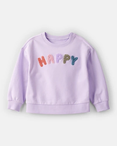 Toddler Girl Happy French Terry Long-Sleeve Pullover Sweatshirt - Purple