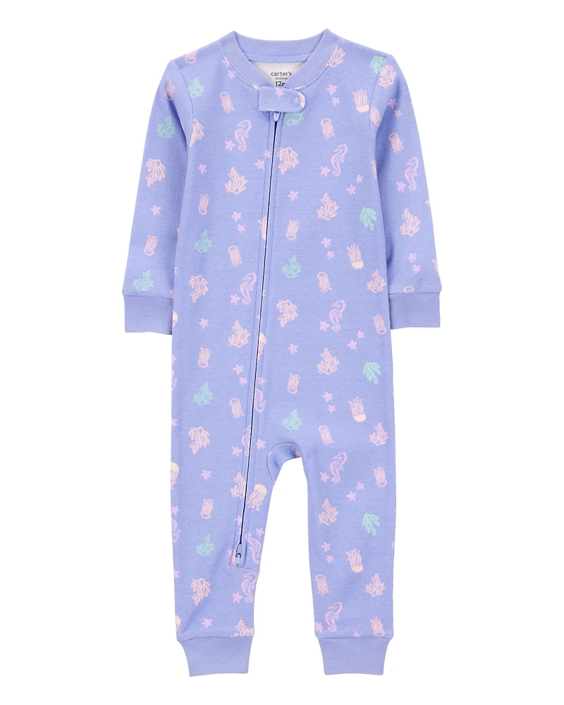 Baby Girl 1-Piece Jellyfish 100% Snug Fit Cotton Footless Pajamas - Blue