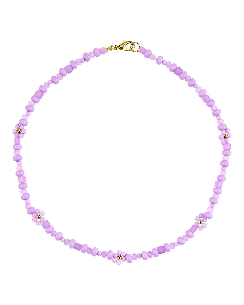 Kid 1-Piece Beaded Flower Necklace - Purple