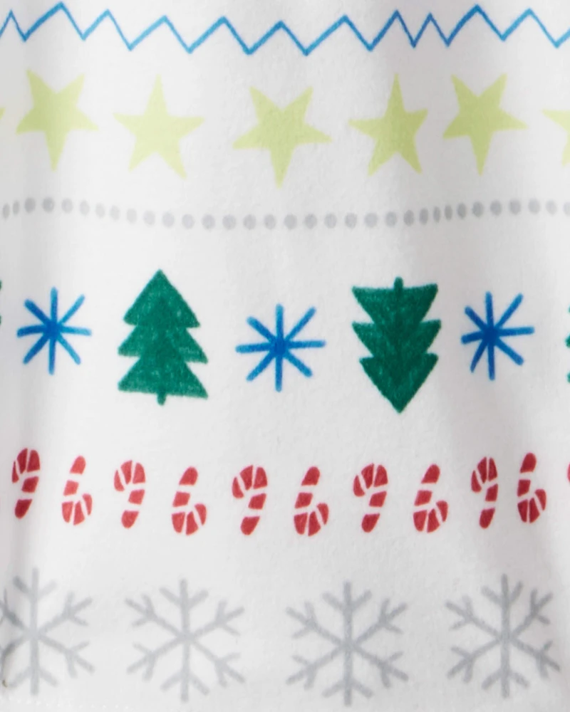 Toddler Snowman Fair Isle Cotton Long-Sleeve Snug Fit 2-Piece Pajamas - Green/White