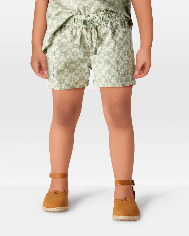 Toddler Tropical Print Drawstring Shorts - Green