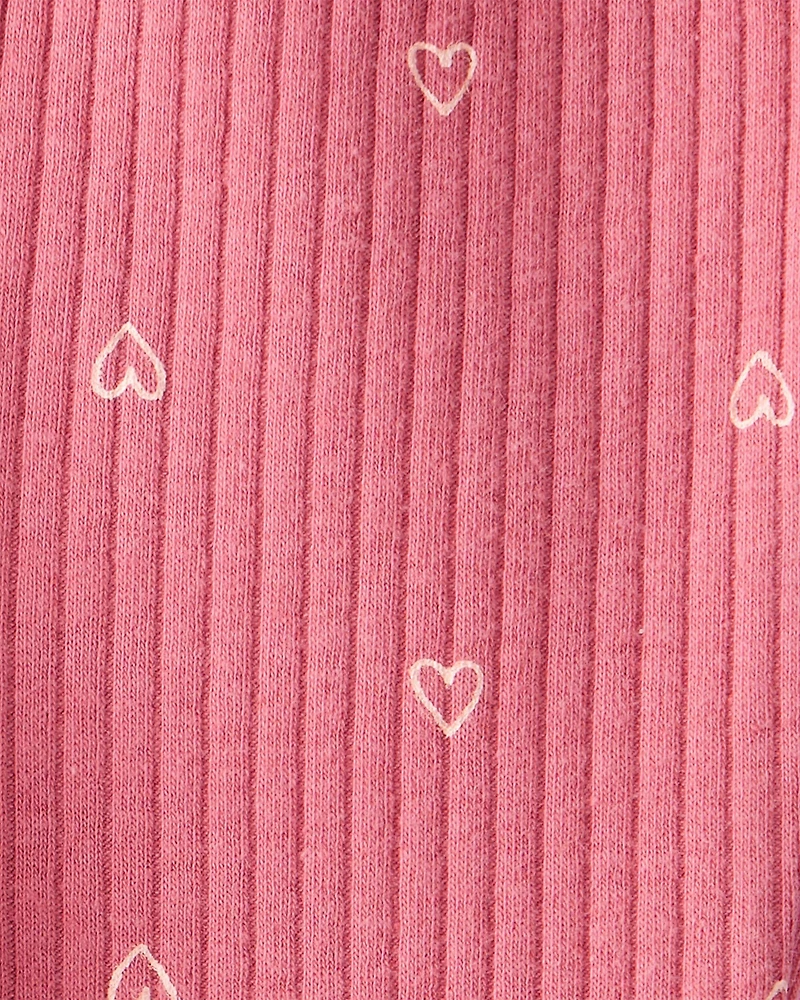 Baby Girl Heart Print Cotton Pull-On Pants - Pink