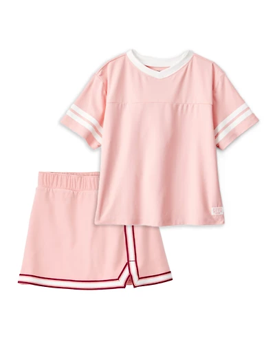 Girls 2-Piece Short-Sleeve Tee & Knit Active Skort Set - Pink