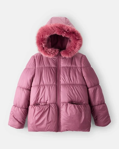 Girls Hooded Puffer Jacket - Burgundy