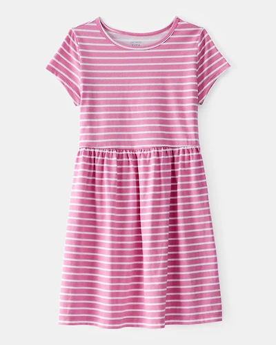Girls Striped Short-Sleeve Dress - Pink