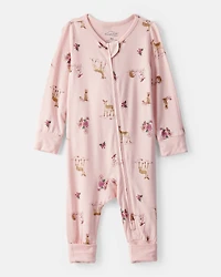 Baby Girl Deer & Floral Print PurelySoft Sleep Play - Pink