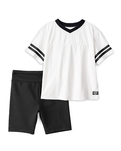 Girls 2-Piece Short-Sleeve Graphic Tee & Bike Shorts Set - White/Black