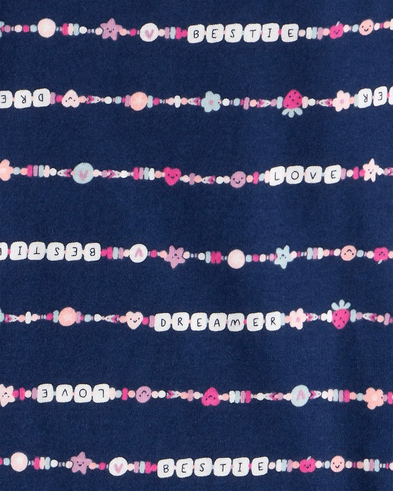 Girls Heart Print 100% Cotton Long-Sleeve Snug Fit 4-Piece Pajamas - Navy/Pink