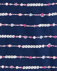Girls Heart Print 100% Cotton Long-Sleeve Snug Fit 4-Piece Pajamas - Navy/Pink