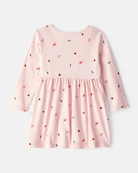 Baby Girl Leaf Print Long Sleeve Dress - Pink