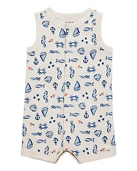 Baby Sea Print Snap-Up Cotton Romper