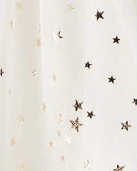 Baby Girl Star Print Short-Sleeve Dress - White