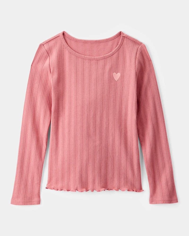 Girls 2-Piece Embroidered Heart Tee & Plaid Pleated Skirt Set - Pink