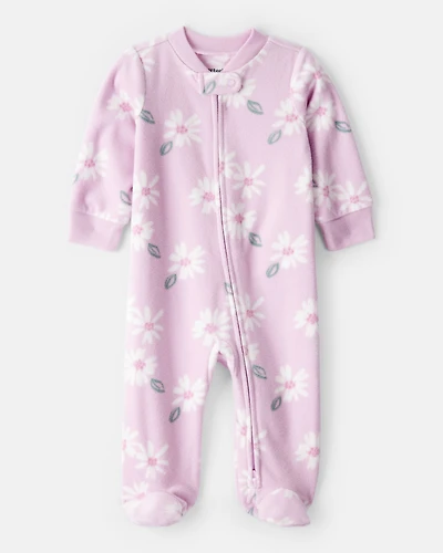 Baby Girl Floral Print Loose Fit Long-Sleeve Sleep & Play Pajamas - Pink