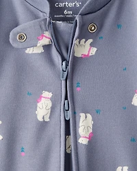 Baby Girl Polar Bear Print 100% Cotton Snug Fit Sleep & Play Pajamas - Grey