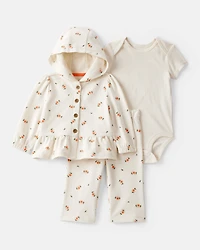 Baby Girl 3-Piece Floral French Terry Long-Sleeve Bodysuit & Pant Set - White