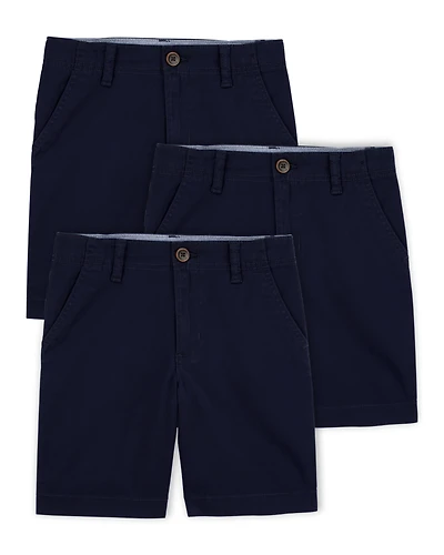 Boys 3-Pack Stretch Chino Uniform Shorts - Navy