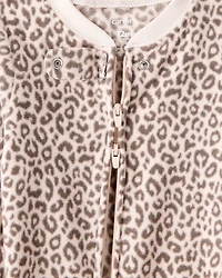 Baby Girl Leopard Fleece Long-Sleeve Loose Fit 1-Piece Pajamas - Brown