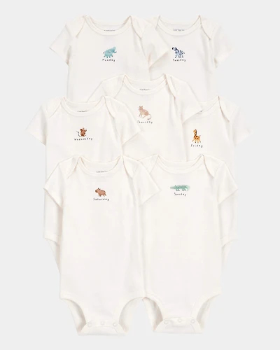 Baby 7-Pack Days Of The Week Short-Sleeve Cotton Bodysuits - Ivory