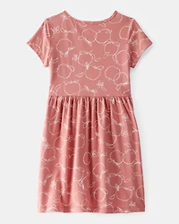 Girls Apple Print Short-Sleeve Dress - Pink
