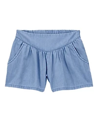 Kid Chambray Pull-On Shorts - Blue