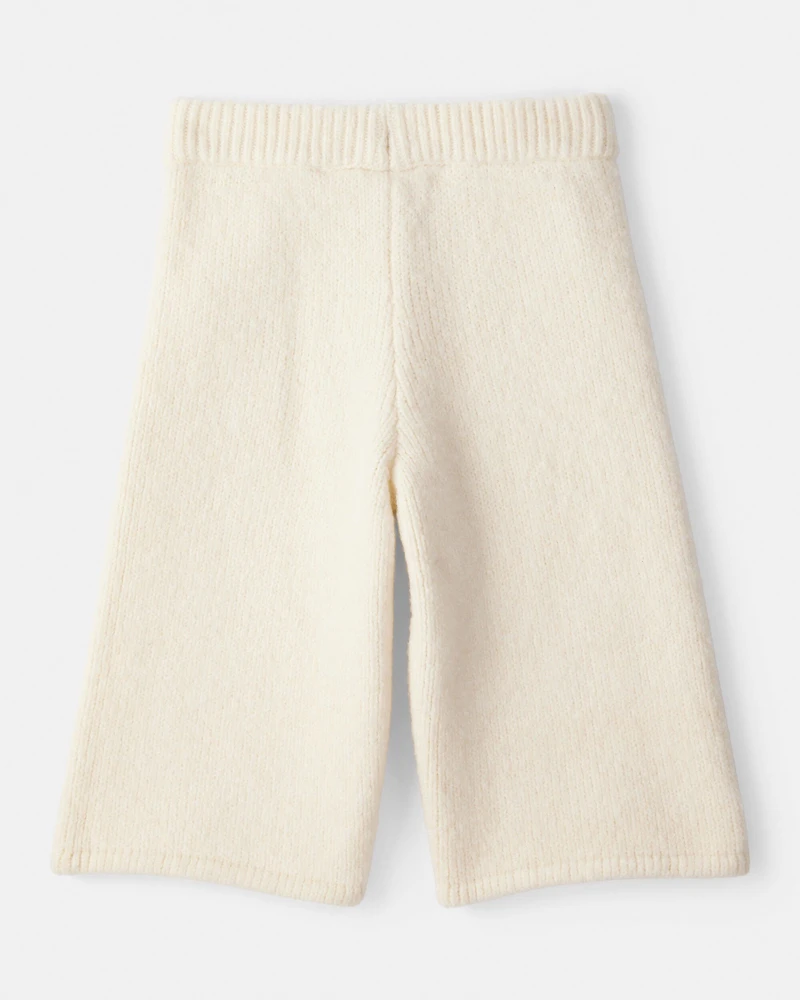 Baby Girl Wide-Leg Sweater Knit Pants - Ivory