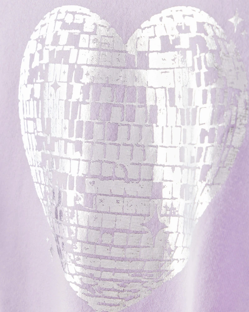 Girls DayDream Fleece Disco Heart Pullover Sweatshirt - Purple