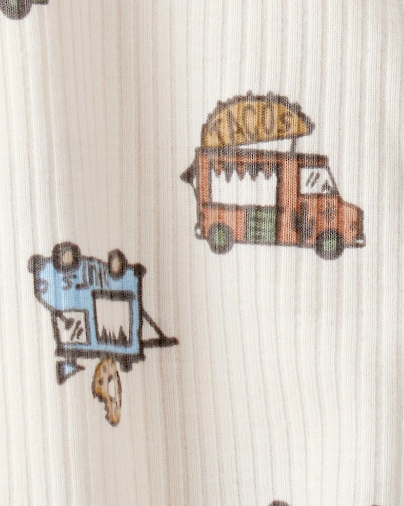 Baby Boy Truck Print Cotton Long-Sleeve Sleep & Play - Ivory