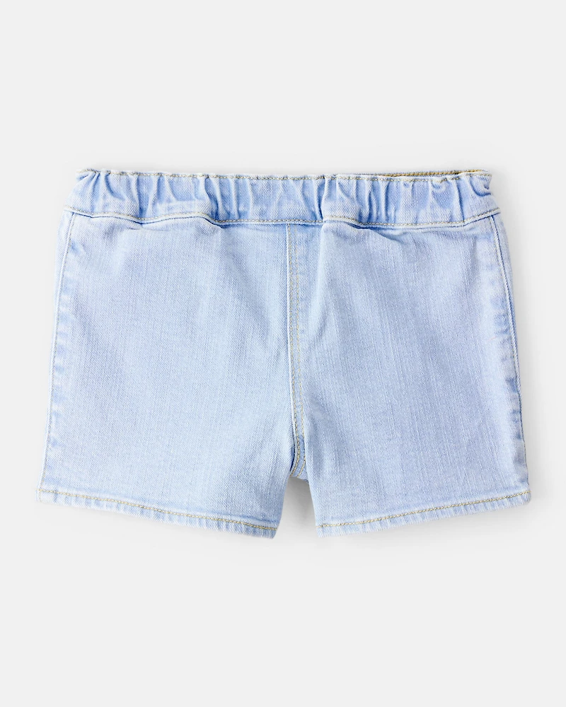 Toddler Girl 2-Piece Button-Up Sleeveless Vest & Embroidered Denim Skort Set - Cream/Blue