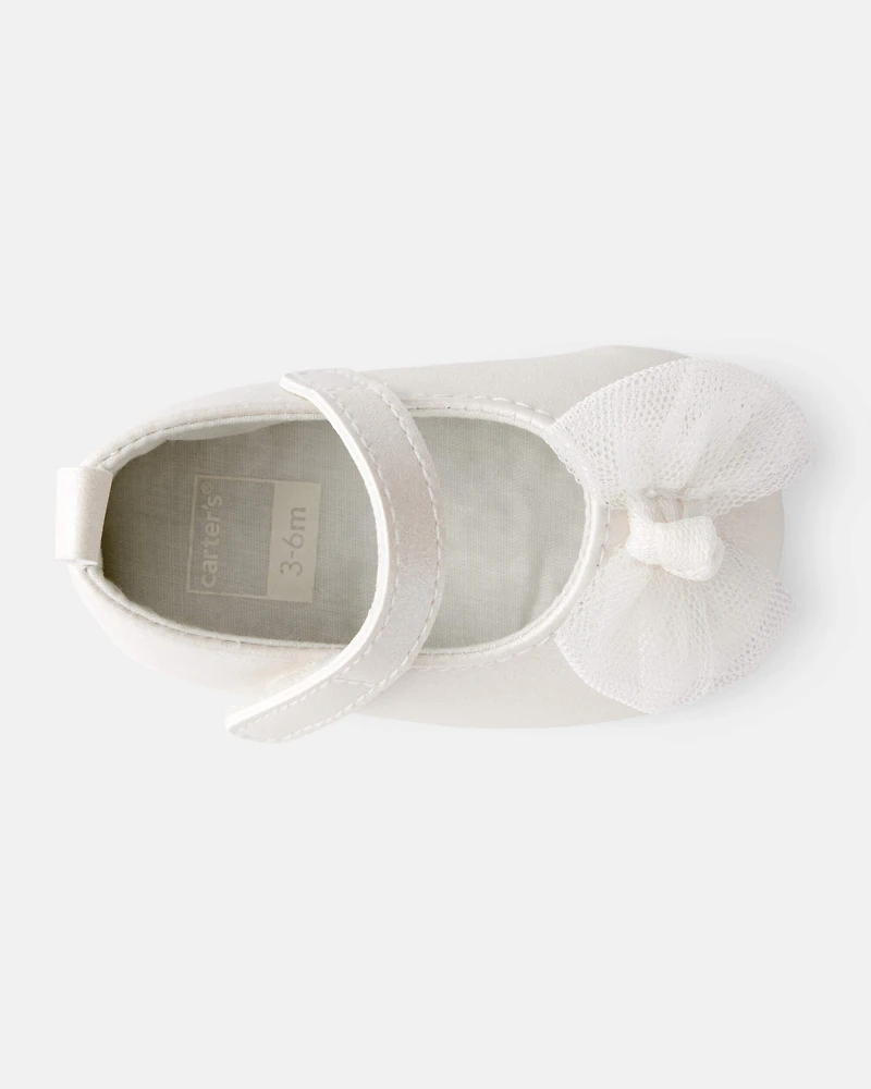 Baby Girl Tulle Bow Dress Shoes - White