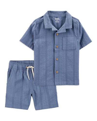 Toddler 2-Piece Seersucker Button-Down Shirt & Drawstring Shorts Set