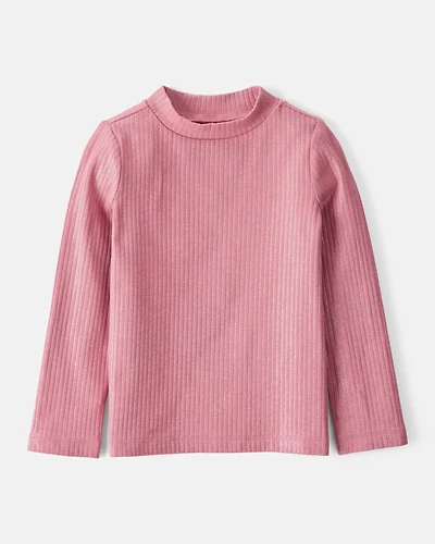 Toddler Girl Shimmer Rib Mock Neck Top - Pink