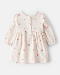 Baby Girl 2-Piece Floral Motif Sherpa Long-Sleeve Dress Set - White/Pink