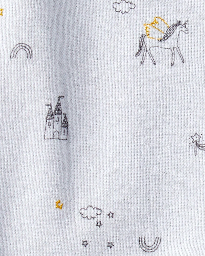 Baby Girl Unicorn Star Print 100% Cotton Long-Sleeve 2-Way Zip Sleep & Play Pajamas - Blue