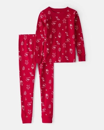 Kid Christmas 100% Cotton Snug Fit 2-Piece Pajamas - Red