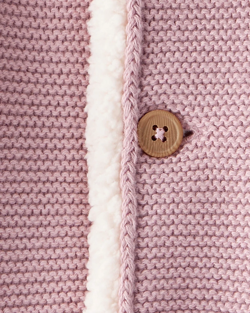 Baby Girl Sherpa Lined Cotton Long-Sleeve Sweater - Pink