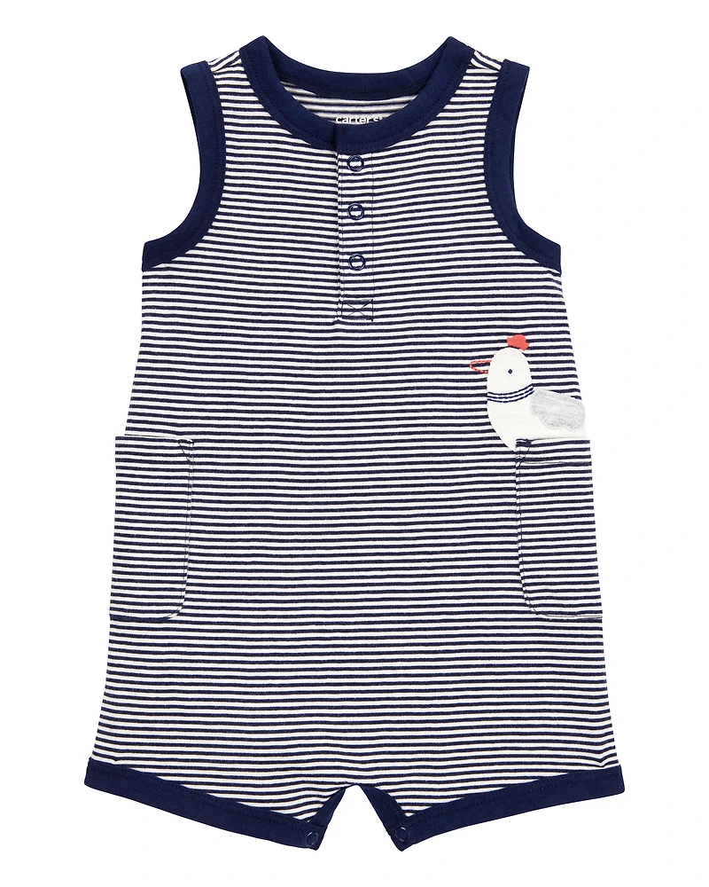 Baby Boy Blue Striped 1-Piece Romper