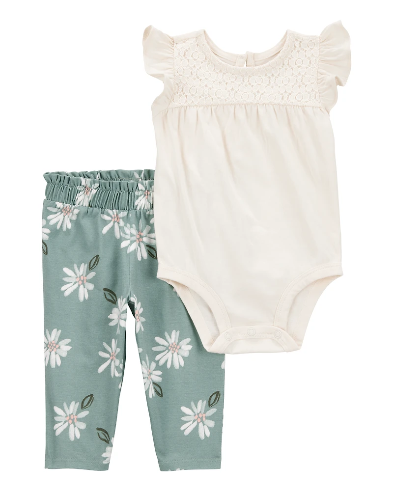 Baby Girl 2-Piece Floral Short-Sleeve Bodysuit Pant Set